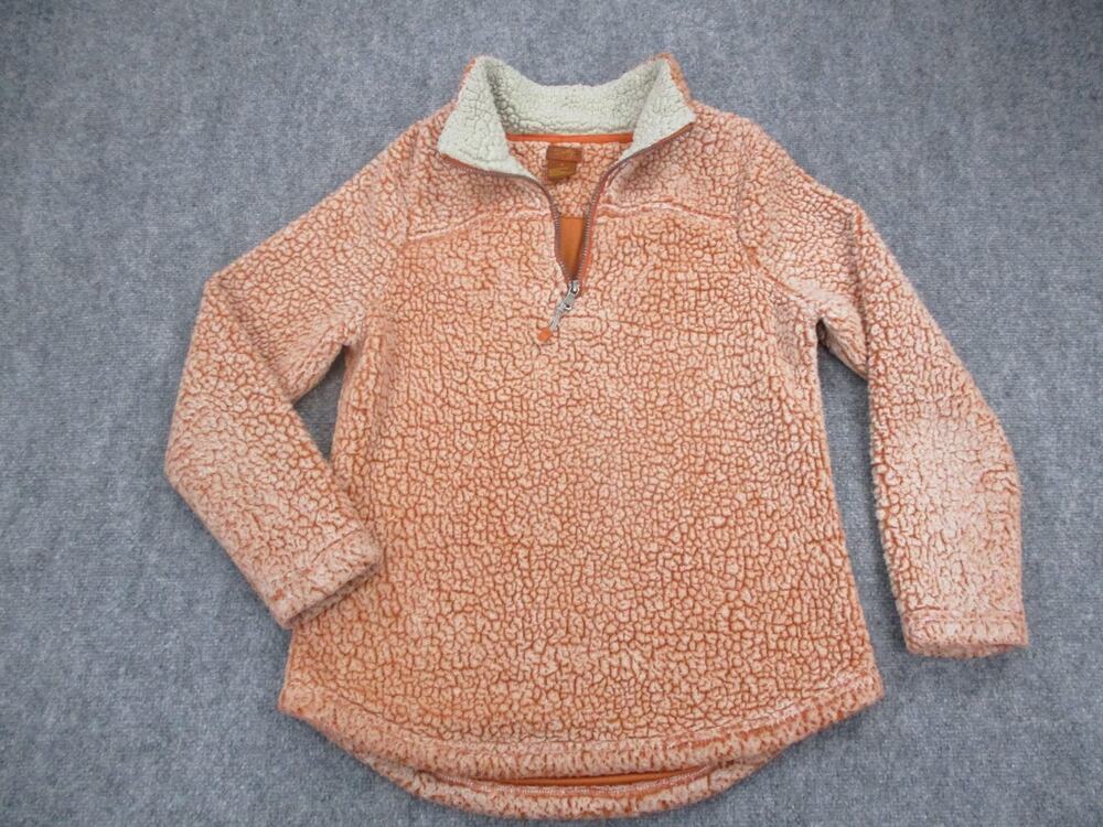 Scully Pullover Womens Medium Orange Sherpa Fleece Quarter Zip Raglan Cozy Teddy